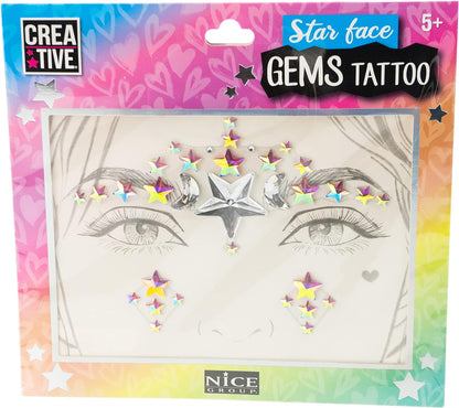 Creative-02605-Star Face Gems Tattoo Giocattolo, Vetro, Multicolore, Taglia Unica, 02605