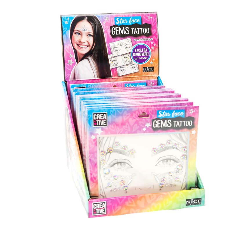 Creative-02605-Star Face Gems Tattoo Giocattolo, Vetro, Multicolore, Taglia Unica, 02605