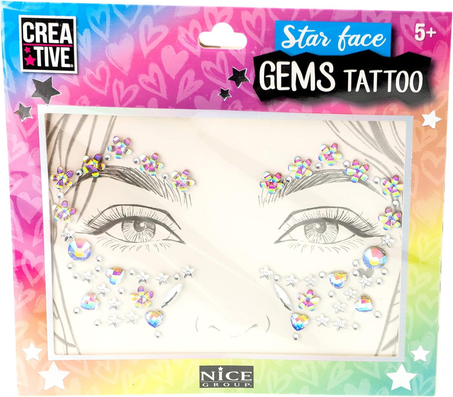Creative-02605-Star Face Gems Tattoo Giocattolo, Vetro, Multicolore, Taglia Unica, 02605