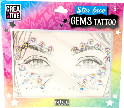 Creative-02605-Star Face Gems Tattoo Giocattolo, Vetro, Multicolore, Taglia Unica, 02605