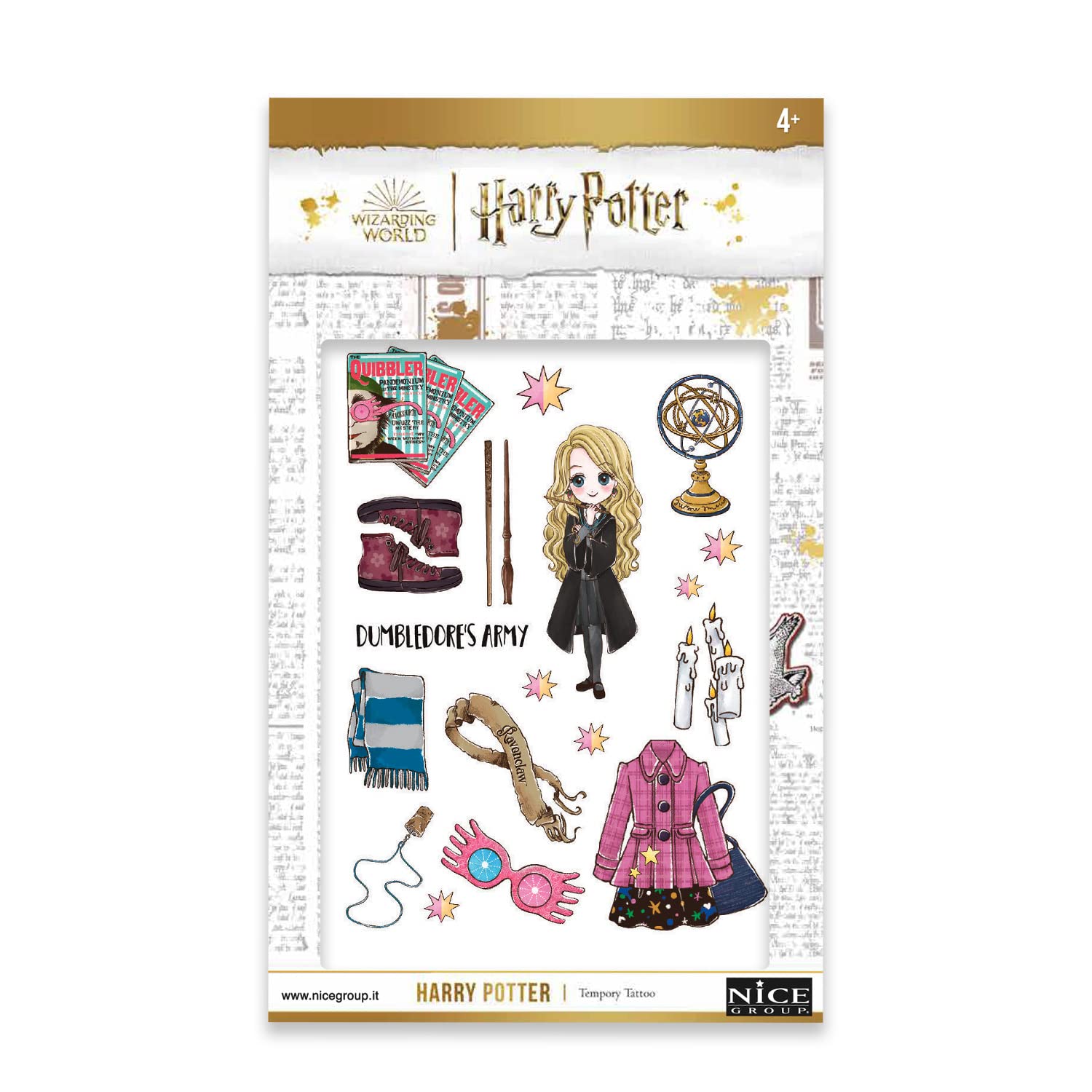 Nice Group Harry Potter – Temporary Tattoo – Tatuaggi Temporanei per Bambini, 2 Fogli con Immagini Colorate, Diamantiny, Multicolore, 21106