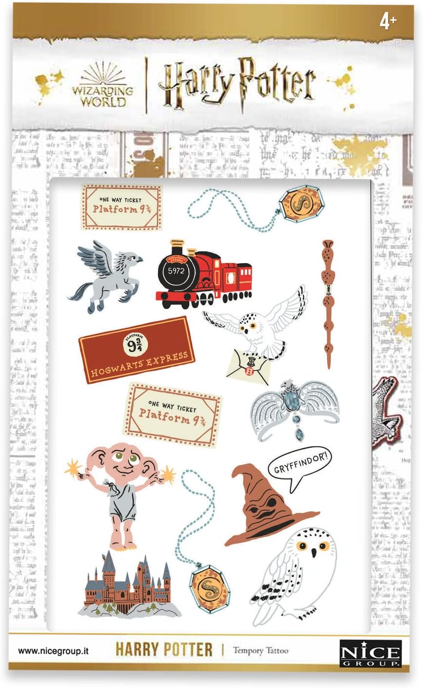 Nice Group Harry Potter – Temporary Tattoo – Tatuaggi Temporanei per Bambini, 2 Fogli con Immagini Colorate, Diamantiny, Multicolore, 21106