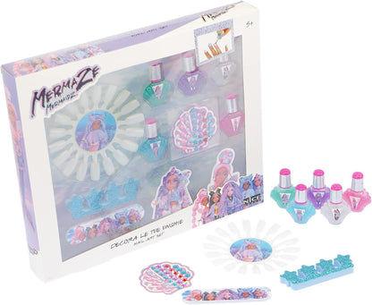 Nice Group - Mermaze Nail Art Set - Kit di Smalti per Unghie con gemme e stickers adesivi, separa dita e lima per bambini
