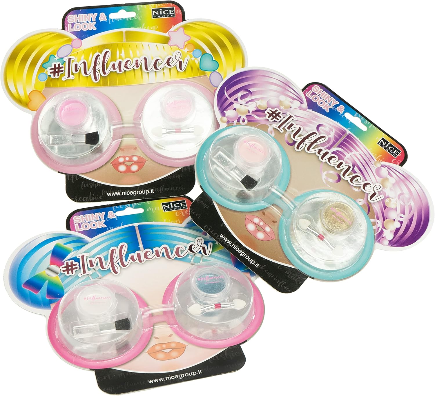 Nice Group 92011 Influencer Look, Kit with Shiny Eyeshadow and Glitter Powder for Face and Body for Kids, multicolour, Taglia Unica