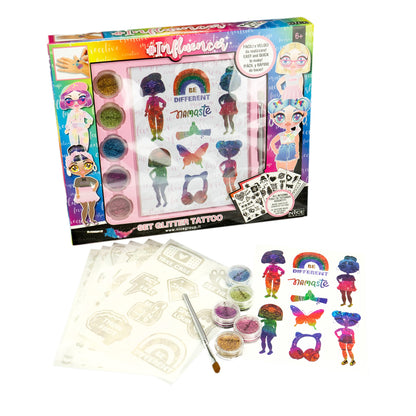 Nice Group Influencer Set Glitter Tattoo Set mit Tattoos und Glitzerpulver für Kinder, mehrfarbig, Unica (92021