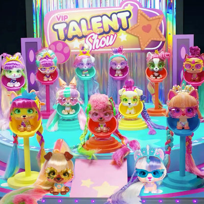VIP PETS Color Boost | Surprise collectible puppy doll with long hair to style (30cm) + Accesories & Chalk hair dye - Gift toy for kids +3 Years