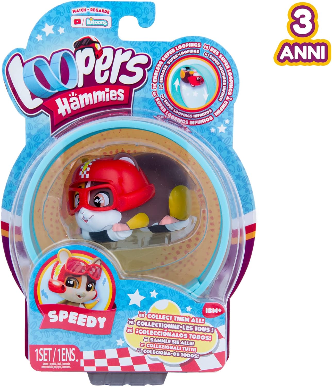 LOOPERS Hammies Speedy, Hamster Collectible Interactive Vehicle with Circuit Runs Inside and Out of Your Wheel - Toy and Game for Boys and Girls + 3 Years Old