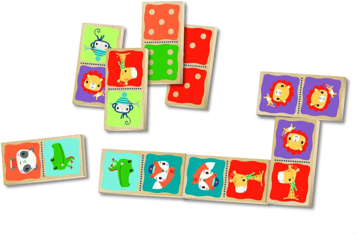 Cayro - Reversible Dominoes for Children - Wooden Dominoes - Animal Drawings and Numeric Points - Educational Game 2 Years - Cognitive Development - Observation and Logic Game