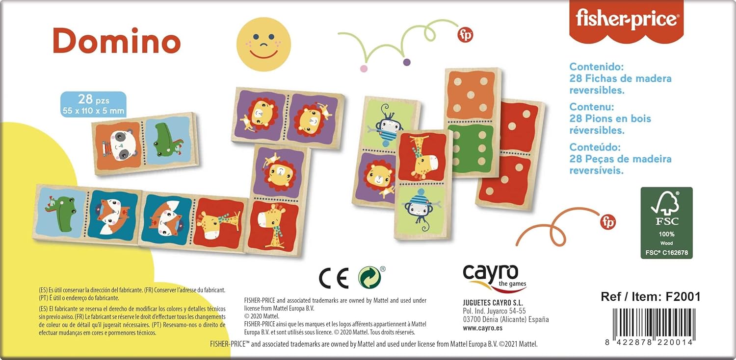 Cayro - Reversible Dominoes for Children - Wooden Dominoes - Animal Drawings and Numeric Points - Educational Game 2 Years - Cognitive Development - Observation and Logic Game
