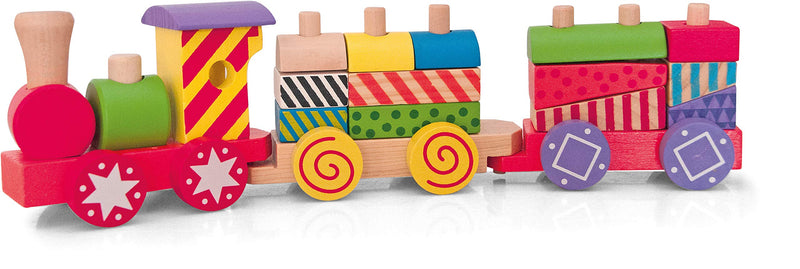 Woodyland 35 x 9 cm Didactic Toys Small Stacking Train with Printed Blocks (17-Piece