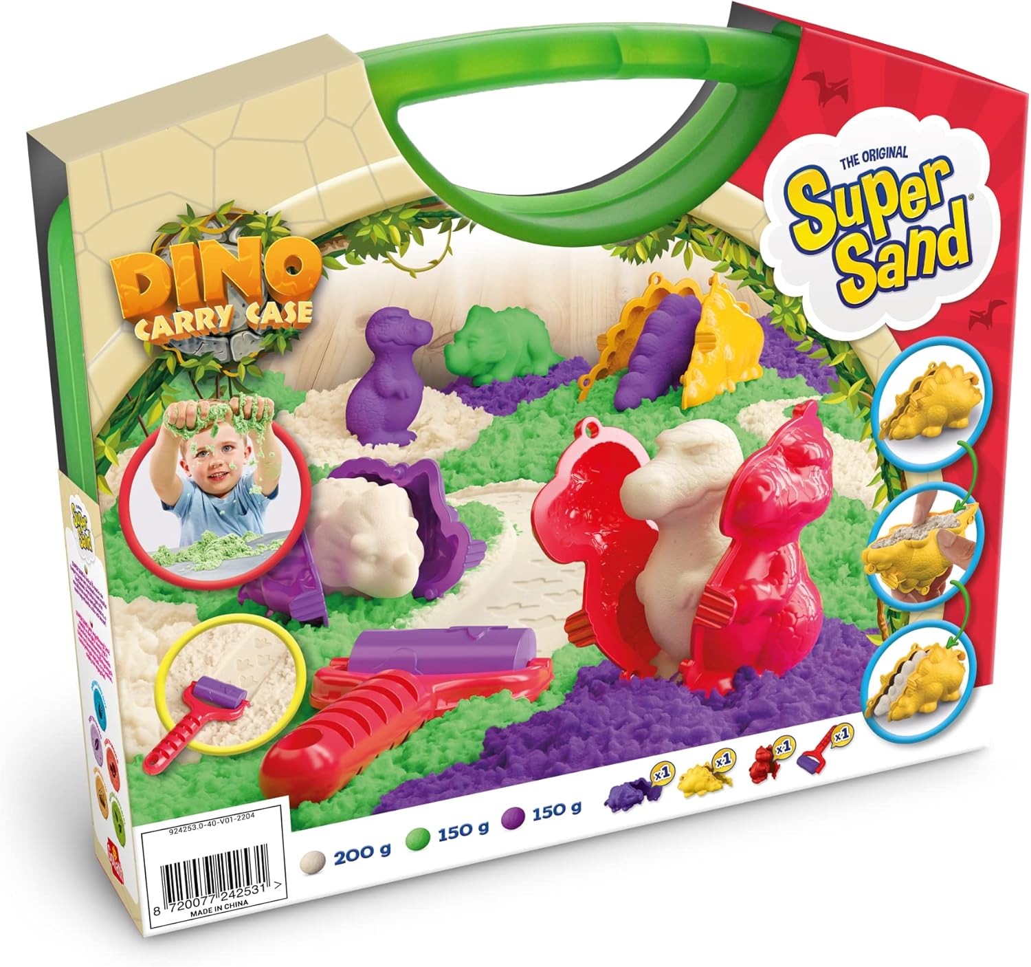 Super Sand Goliath, Colorful Sand and Dinosaur Sculpture Case for Children Ages Three and Above - No Dry and No Dirty Sand