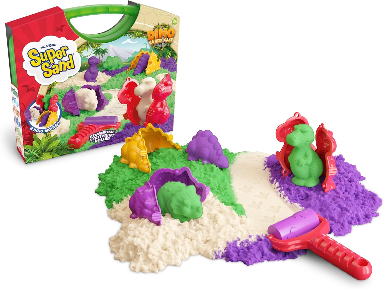 Super Sand Goliath, Colorful Sand and Dinosaur Sculpture Case for Children Ages Three and Above - No Dry and No Dirty Sand