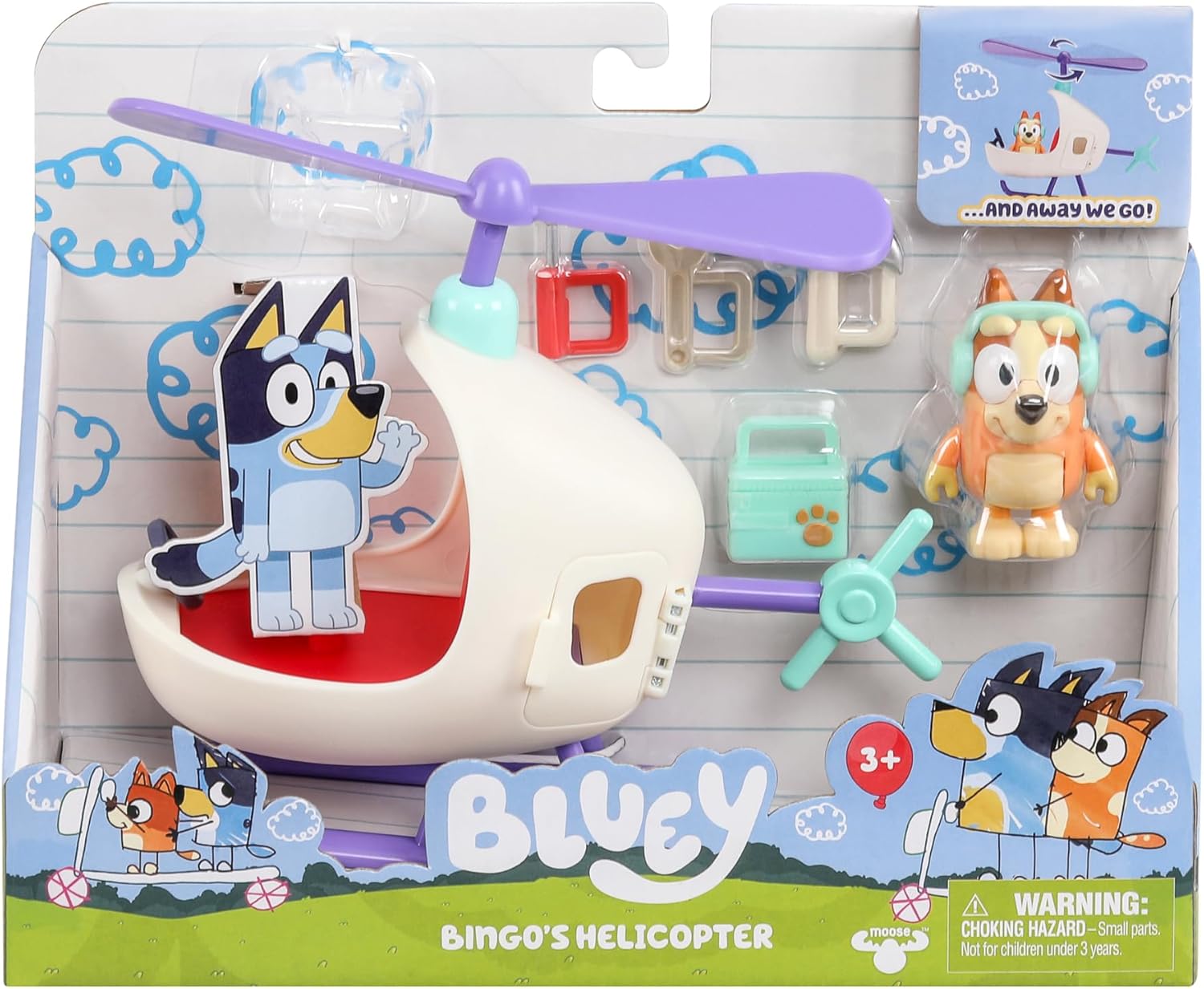 Bluey Voertuig en figuurpakket Bingo's helikopter met 2,5 inch bingo figuur en gereedschap accessoires