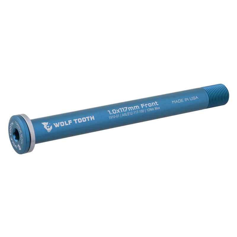 Wolf Diente: eje pasante delantero 12 mm x 1 x 117 mm, azul – 12 mm x 1 x 117 mm