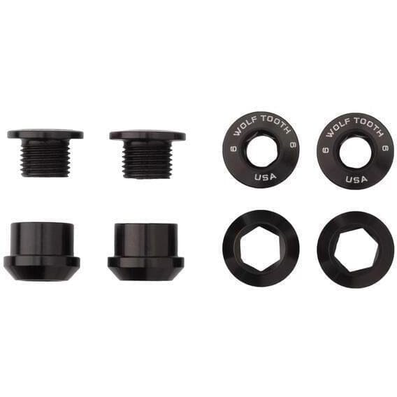 Wolf Tooth Chainring Bolts and Nuts for 1x - Set of 4 Black M8 x.75 x 4