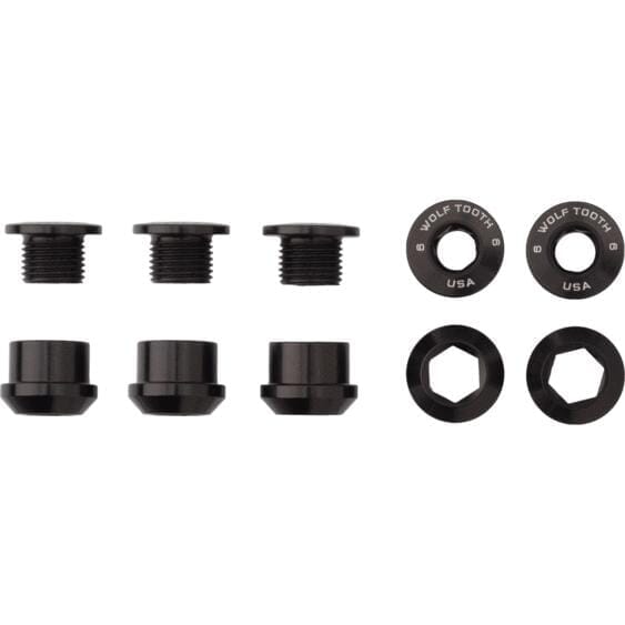 Wolf Tooth Chainring Bolts and Nuts for 1x - Set of 5 Black M8 x.75 x 5