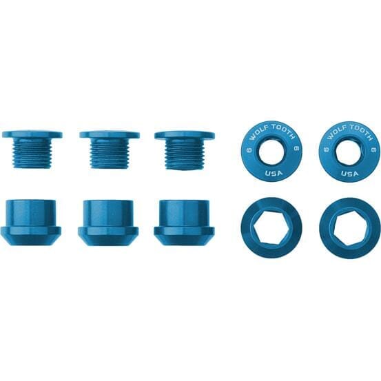 Wolf Tooth Chainring Bolts and Nuts for 1x - Set of 5 Blue M8 x.75 x 5