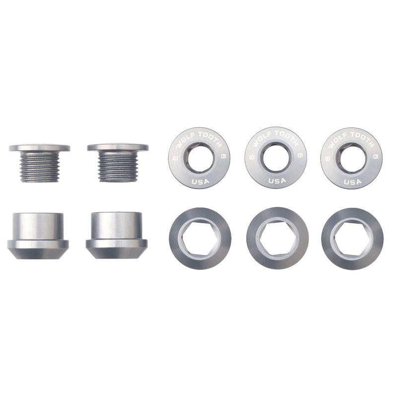 Wolf Tooth Chainring Bolts and Nuts for 1x - Set of 5 Silver M8 x.75 x 5
