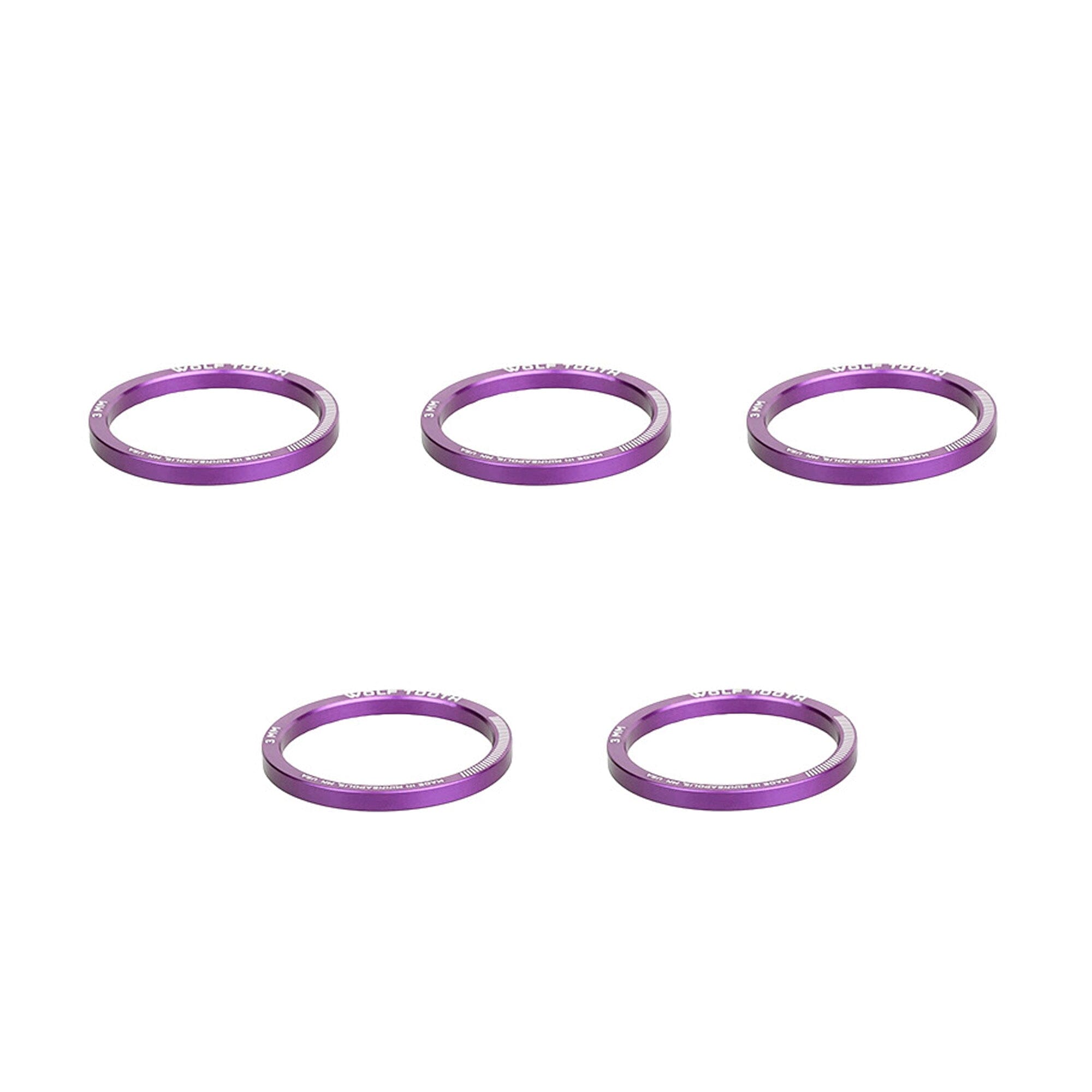 Wolf Tooth Precision Headset Spacers - 5 Pack Purple 3mm