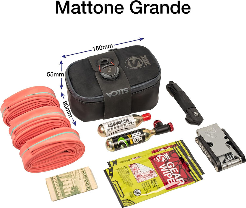 SILCA Mattone Grande | Bicycle Seat Bag secured by BOA Capture System | YKK Waterproof Zipper | 77 Cubic Centimeters of Storage Space | Bike Saddle Bag