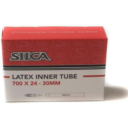 SILCA Premium Latexschlauch 700c | Reifenbreiten 24 mm – 30 mm | leichter schwarzer Aluminium-Ventilschaft 42 mm Länge | Presta-Ventil | Premium-Latex-Innenschlauch