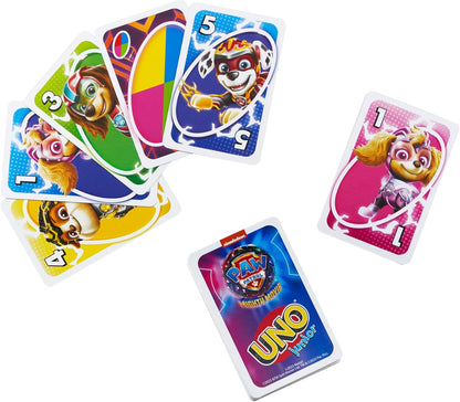 UNO Junior Paw Patrol: The Mighty Movie Kids Card Game for Family Night Featuring 3 Levels of Play
