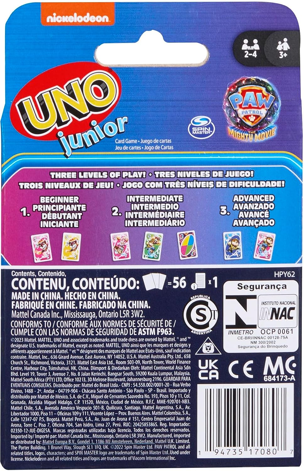 UNO Junior Paw Patrol: The Mighty Movie Kids Card Game for Family Night Featuring 3 Levels of Play