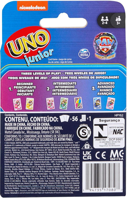 UNO Junior Paw Patrol: The Mighty Movie Kids Card Game for Family Night Featuring 3 Levels of Play