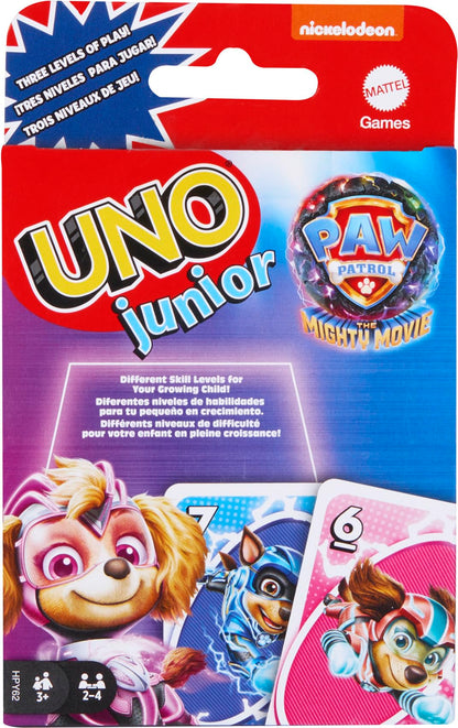 UNO Junior Paw Patrol: The Mighty Movie Kids Card Game for Family Night Featuring 3 Levels of Play
