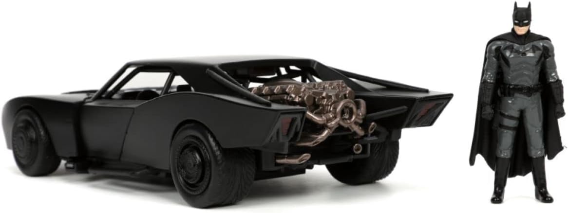 DC Comics 1:24 The Batman Batmobile - Coche Fundido a presión con Figura de Batman de 2.75 Pulgadas, Juguetes para niños y Adultos, Negro/Plateado