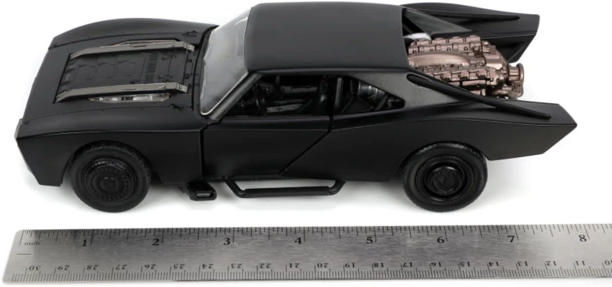 DC Comics 1:24 The Batman Batmobile - Coche Fundido a presión con Figura de Batman de 2.75 Pulgadas, Juguetes para niños y Adultos, Negro/Plateado