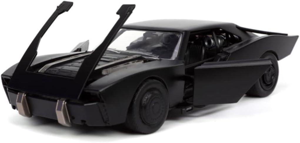 DC Comics 1:24 The Batman Batmobile - Coche Fundido a presión con Figura de Batman de 2.75 Pulgadas, Juguetes para niños y Adultos, Negro/Plateado