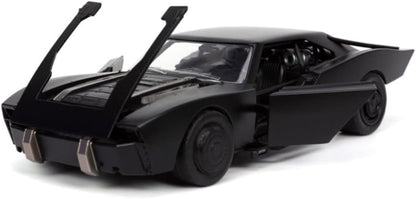 DC Comics 1:24 The Batman Batmobile - Coche Fundido a presión con Figura de Batman de 2.75 Pulgadas, Juguetes para niños y Adultos, Negro/Plateado