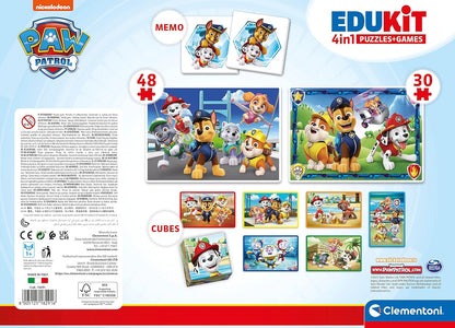 Clementoni - 18291 - Edukit 4 In 1 Paw Patrol (30 And 48 Pieces Puzzle, Memo And Six Cubes), Children Jigsaw Puzzle, Memo Games, Card Games For Kids 4 Years, Made In Italy