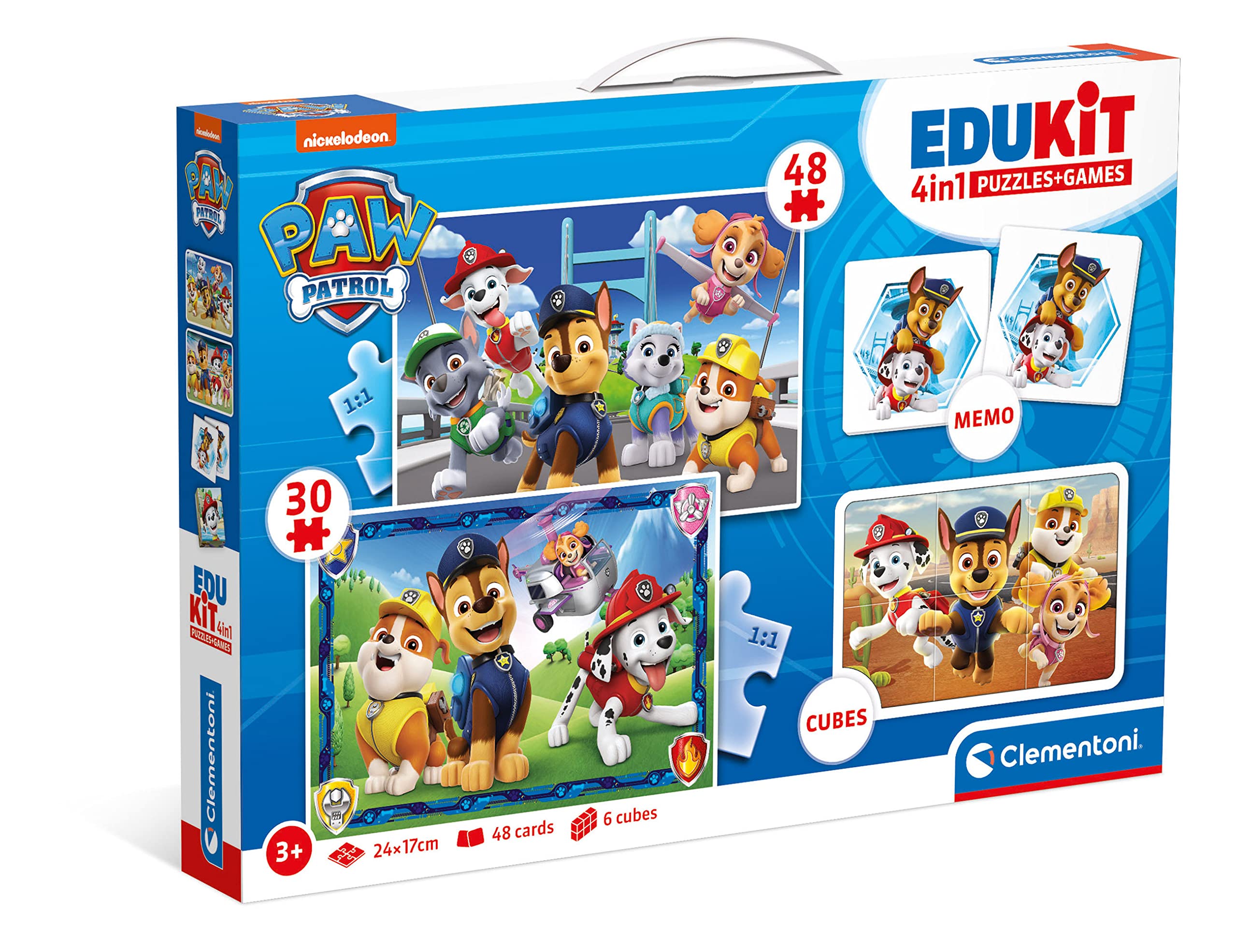 Clementoni - 18291 - Edukit 4 In 1 Paw Patrol (30 And 48 Pieces Puzzle, Memo And Six Cubes), Children Jigsaw Puzzle, Memo Games, Card Games For Kids 4 Years, Made In Italy