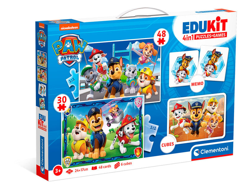 Clementoni - 18291 - Edukit 4 In 1 Paw Patrol (30 And 48 Pieces Puzzle, Memo And Six Cubes), Children Jigsaw Puzzle, Memo Games, Card Games For Kids 4 Years, Made In Italy