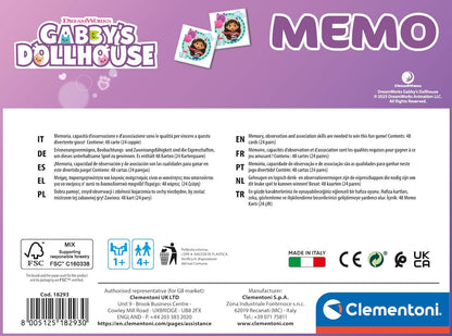 Clementoni - 18293 - Memo Pocket Gabby'S Dollhouse - Educatief Speelgoed, Memo Spel, Kaartenspel Voor Kinderen, 3-5 Jaar, Bordspel Vanaf 4 Jaar, 2 Spelers, Gemaakt In Italy