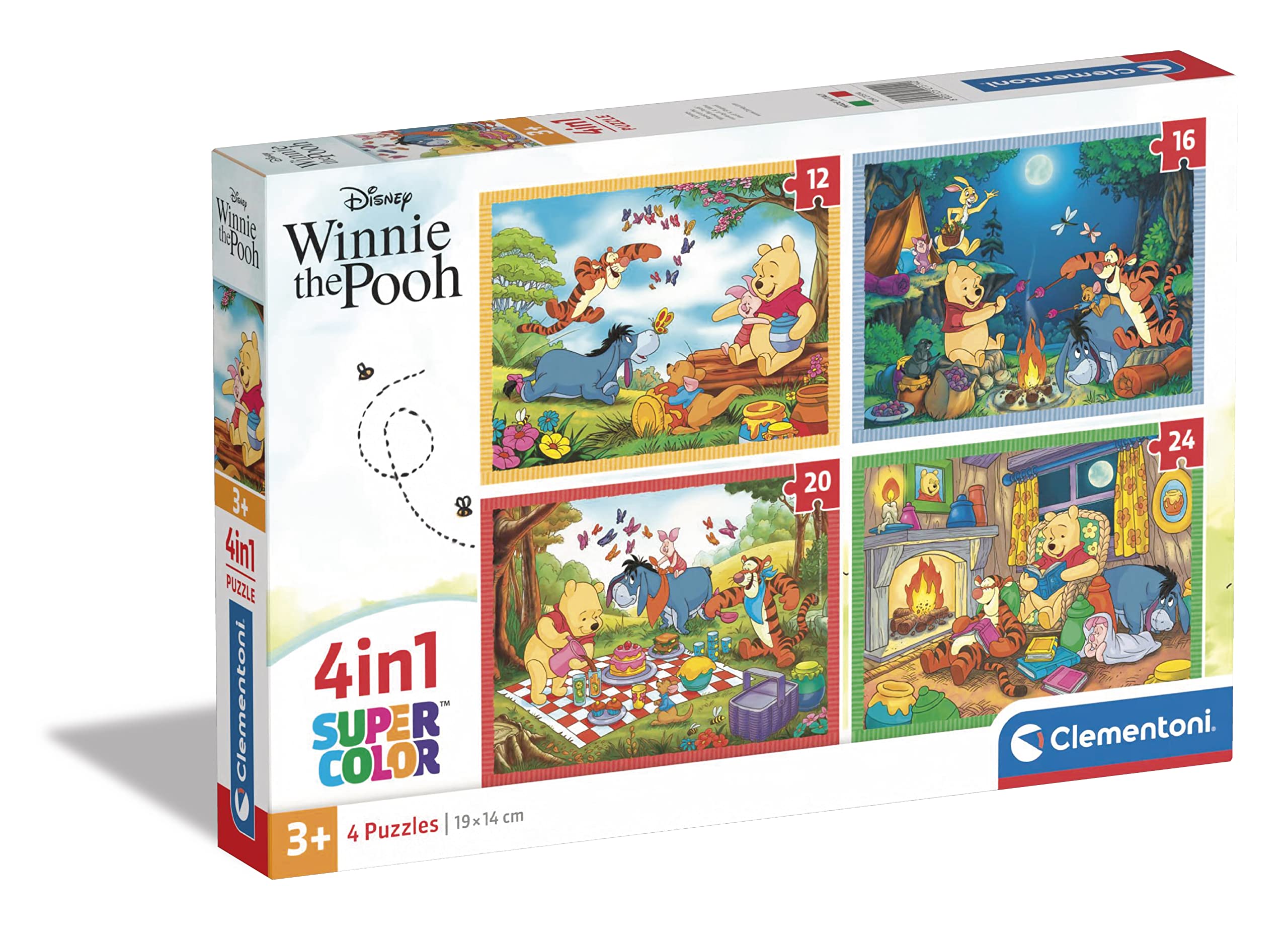 Clementoni- Disney Infantil 4 1: Puzzles de 12, 16, 20 y 24 Piezas Winnie The Pooh-Desde 3 años (21514