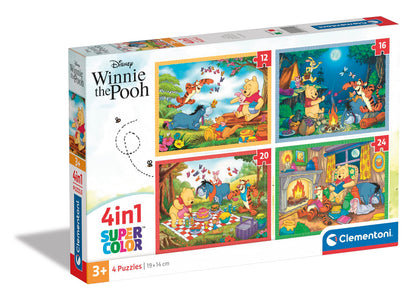Clementoni- Disney Infantil 4 1: Puzzles de 12, 16, 20 y 24 Piezas Winnie The Pooh-Desde 3 años (21514