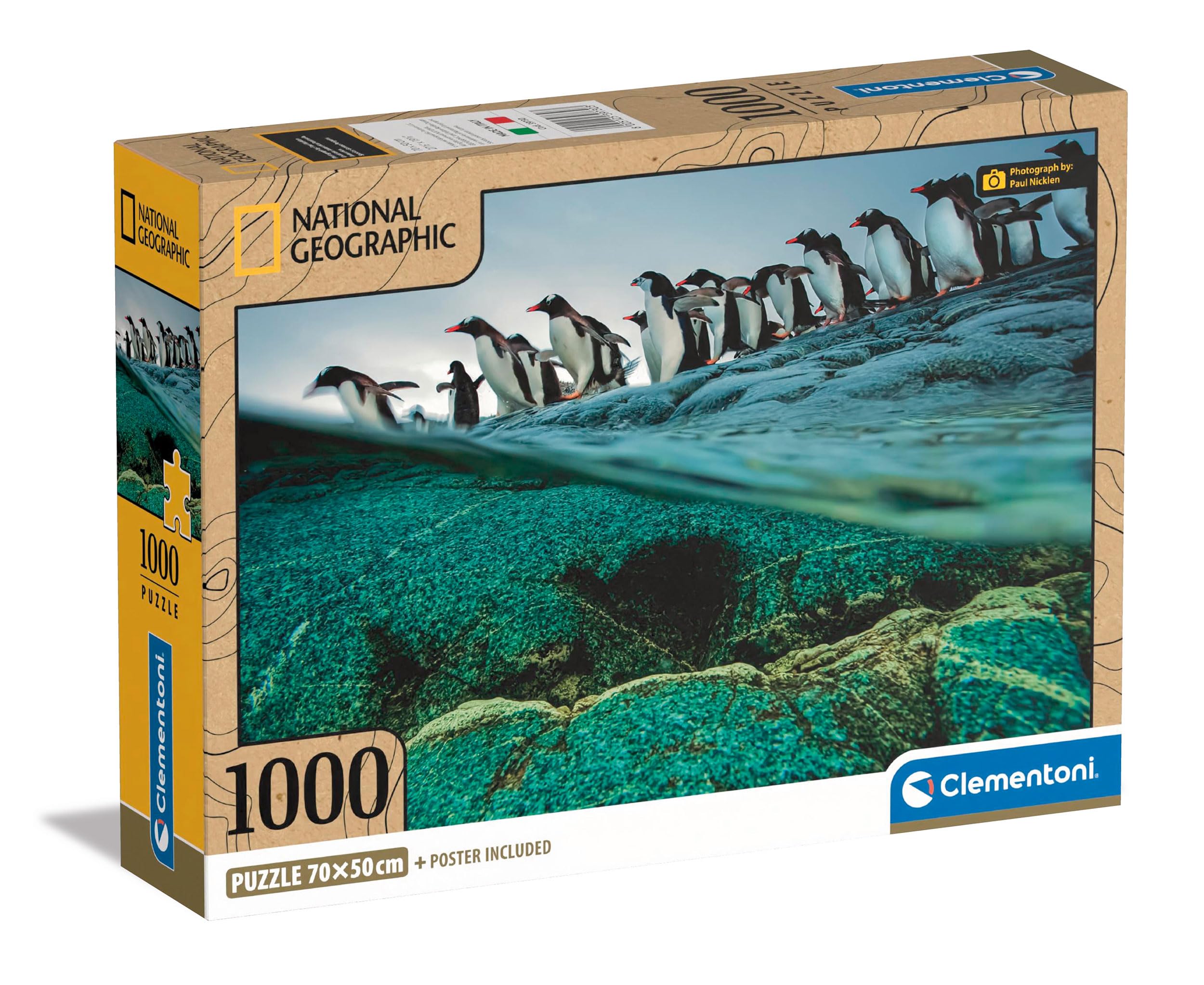 Clementoni 39730 National Geographic-Gentoo Penguins 1000 Pieces, Jigsaw Adults, Puzzle Animals-Made in Italy