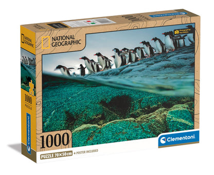 Clementoni 39730 National Geographic-Gentoo Penguins 1000 Pieces, Jigsaw Adults, Puzzle Animals-Made in Italy