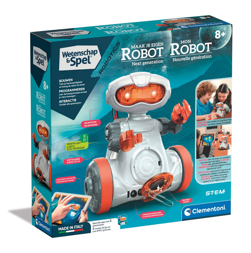 Clementoni - 56171 - Wissenschaft & Spiel - Mio Roboter - Spielzeugroboter (Französisch Sprache, Niederländische Sprache), Programmierbar, Roboter Interaktiv, Mint, Robotik, Lernspiele 8 Jahre, Made