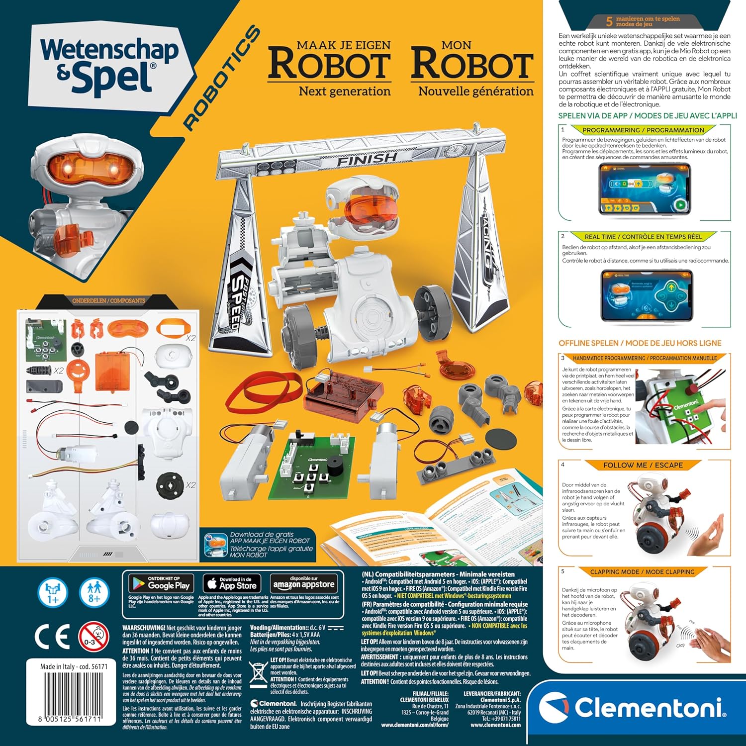 Clementoni - 56171 - Wissenschaft & Spiel - Mio Roboter - Spielzeugroboter (Französisch Sprache, Niederländische Sprache), Programmierbar, Roboter Interaktiv, Mint, Robotik, Lernspiele 8 Jahre, Made
