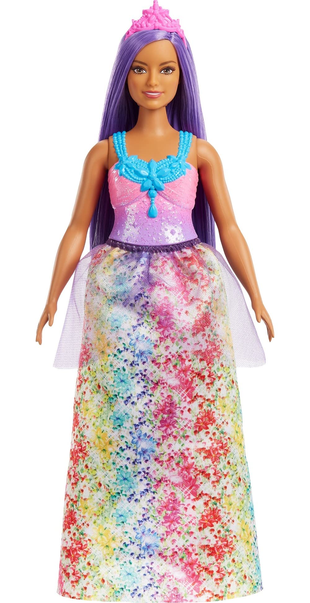 Barbie Dreamtopia Royal Doll with Curvy Body, Purple Hair & Sparkly Bodice Wearing Removable Skirt, Shoes & Headband, HGR17