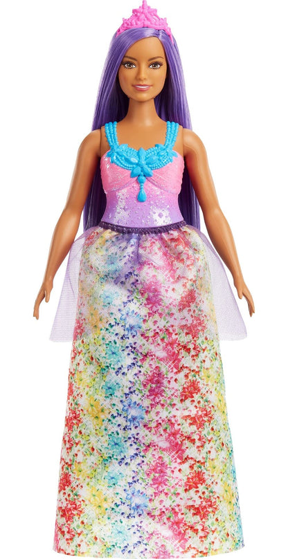 Barbie Dreamtopia Royal Doll with Curvy Body, Purple Hair & Sparkly Bodice Wearing Removable Skirt, Shoes & Headband, HGR17