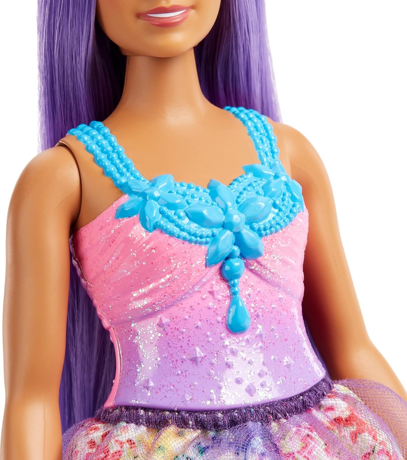 Barbie Dreamtopia Royal Doll with Curvy Body, Purple Hair & Sparkly Bodice Wearing Removable Skirt, Shoes & Headband, HGR17