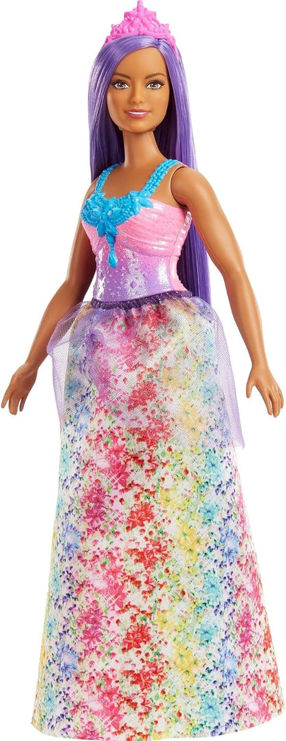 Barbie Dreamtopia Royal Doll with Curvy Body, Purple Hair & Sparkly Bodice Wearing Removable Skirt, Shoes & Headband, HGR17