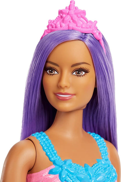 Barbie Dreamtopia Royal Doll with Curvy Body, Purple Hair & Sparkly Bodice Wearing Removable Skirt, Shoes & Headband, HGR17