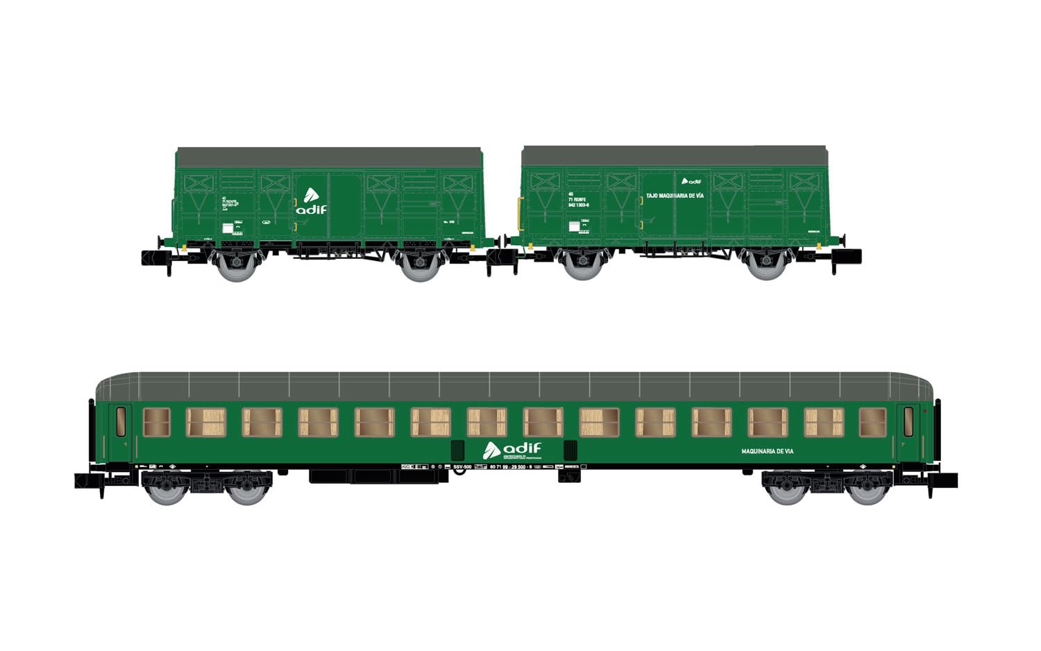 Adif, 3-Unit Pack, 2 X J2 Wagon + Ssv-500 Coach, Green Livery, Ep. Vi