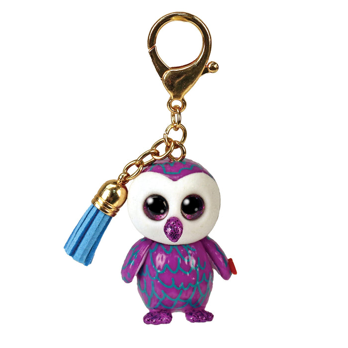 Ty - Mini Boos Clips Key Ring - Owl - Moonlight - Purple and Blue - With Blue Tassel - The fashionable key ring inspired by the famous soft toys with big sparkling eyes - 10 cm - 25054